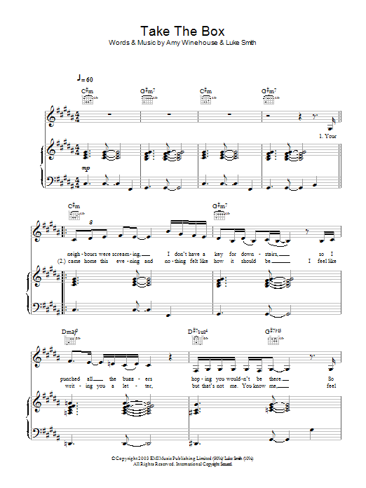 Amy Winehouse Take The Box sheet music notes and chords. Download Printable PDF.