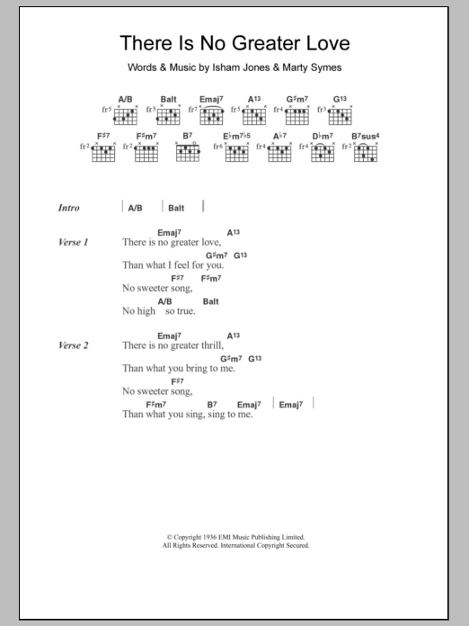 Learn to play Amy Winehouse There Is No Greater Love sheet music for Guitar Chords/Lyrics in minutes. Price: 4.4900$ Amy Winehouse There Is No Greater Love sheet music notes and chords arranged for Guitar Chords/Lyrics