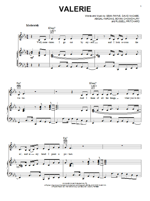 Amy Winehouse Valerie sheet music notes and chords. Download Printable PDF.