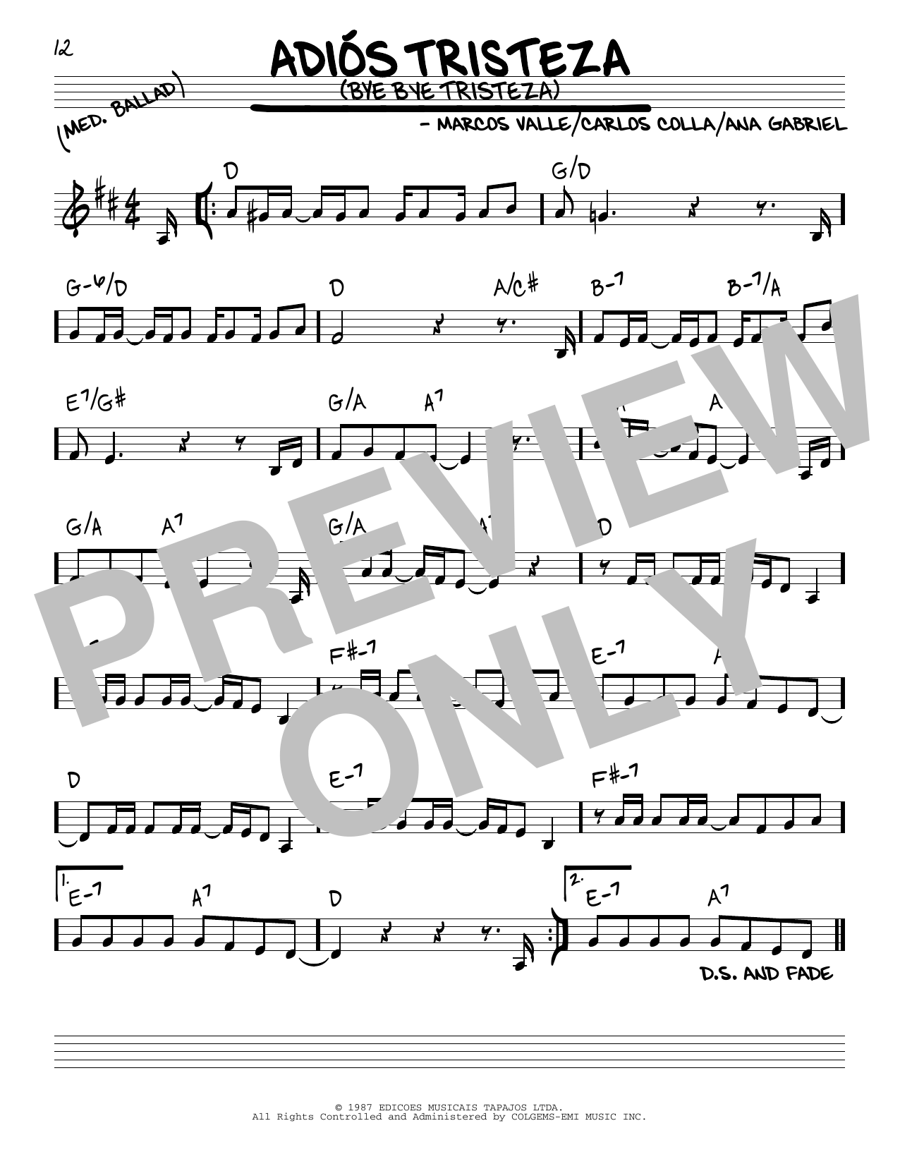 Learn to play Ana Gabriel Adios Tristeza (Bye Bye Tristeza) sheet music for Real Book – Melody & Chords in minutes. Price: 5.9900$ Ana Gabriel Adios Tristeza (Bye Bye Tristeza) sheet music notes and chords arranged for Real Book – Melody & Chords