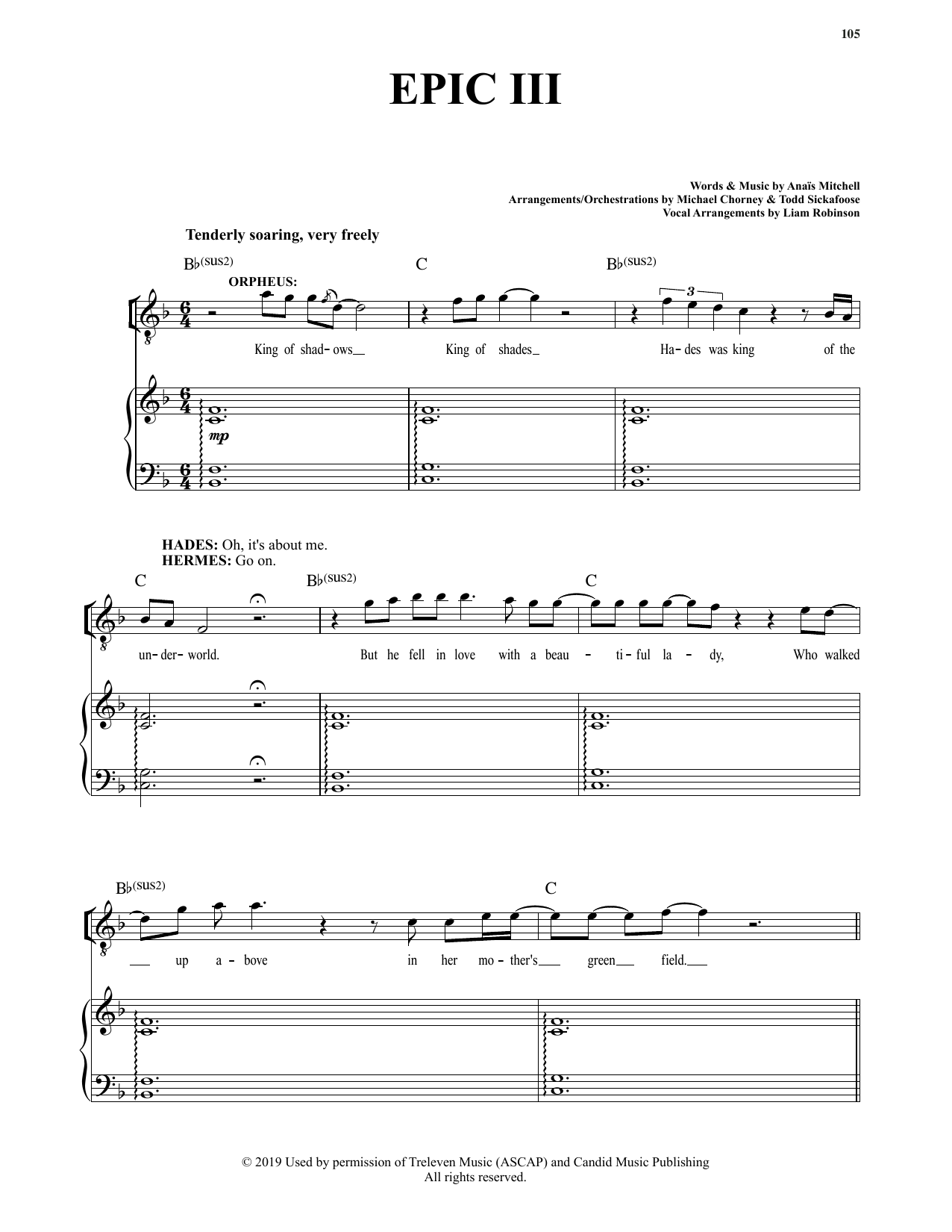 Anais Mitchell Epic III (from Hadestown) sheet music notes and chords. Download Printable PDF.