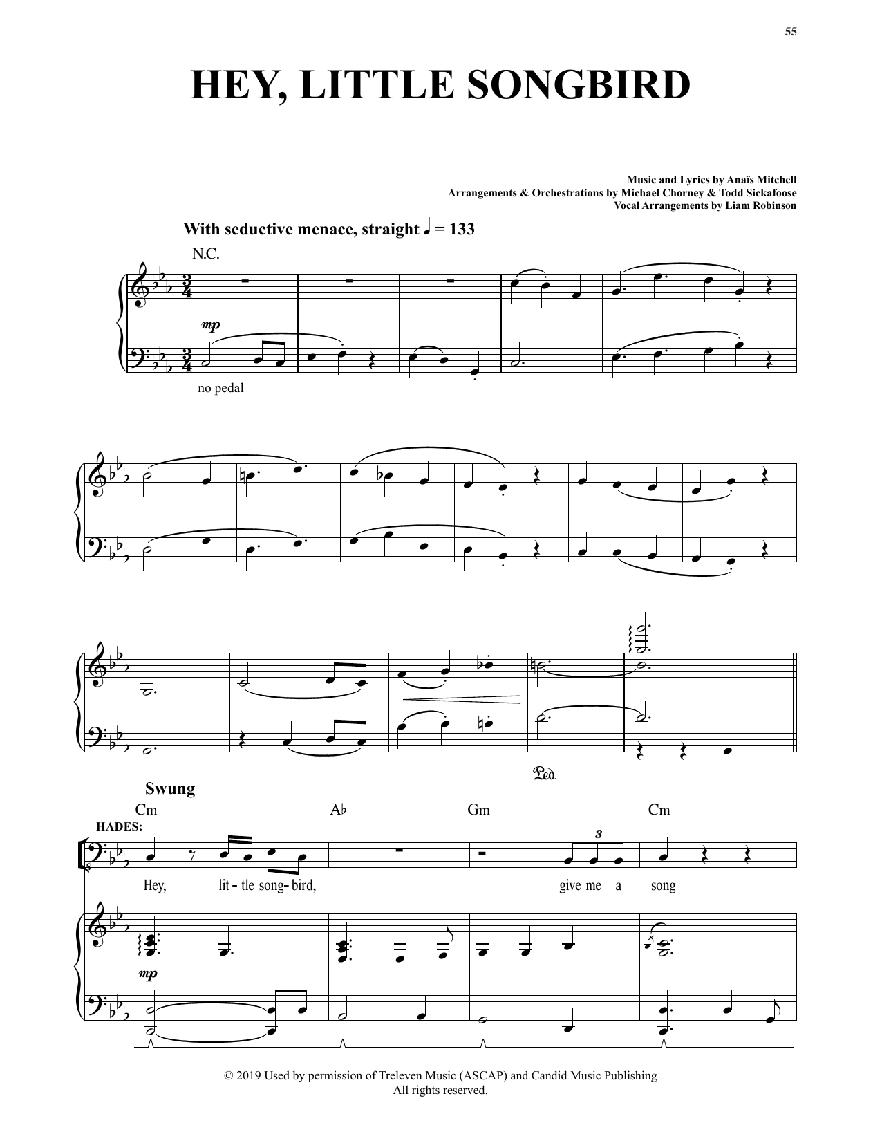 Anais Mitchell Hey, Little Songbird (from Hadestown) sheet music notes and chords. Download Printable PDF.