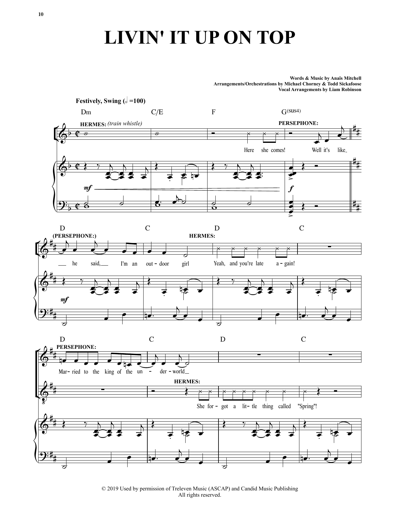 Anais Mitchell Livin' It Up On Top (from Hadestown) sheet music notes and chords. Download Printable PDF.