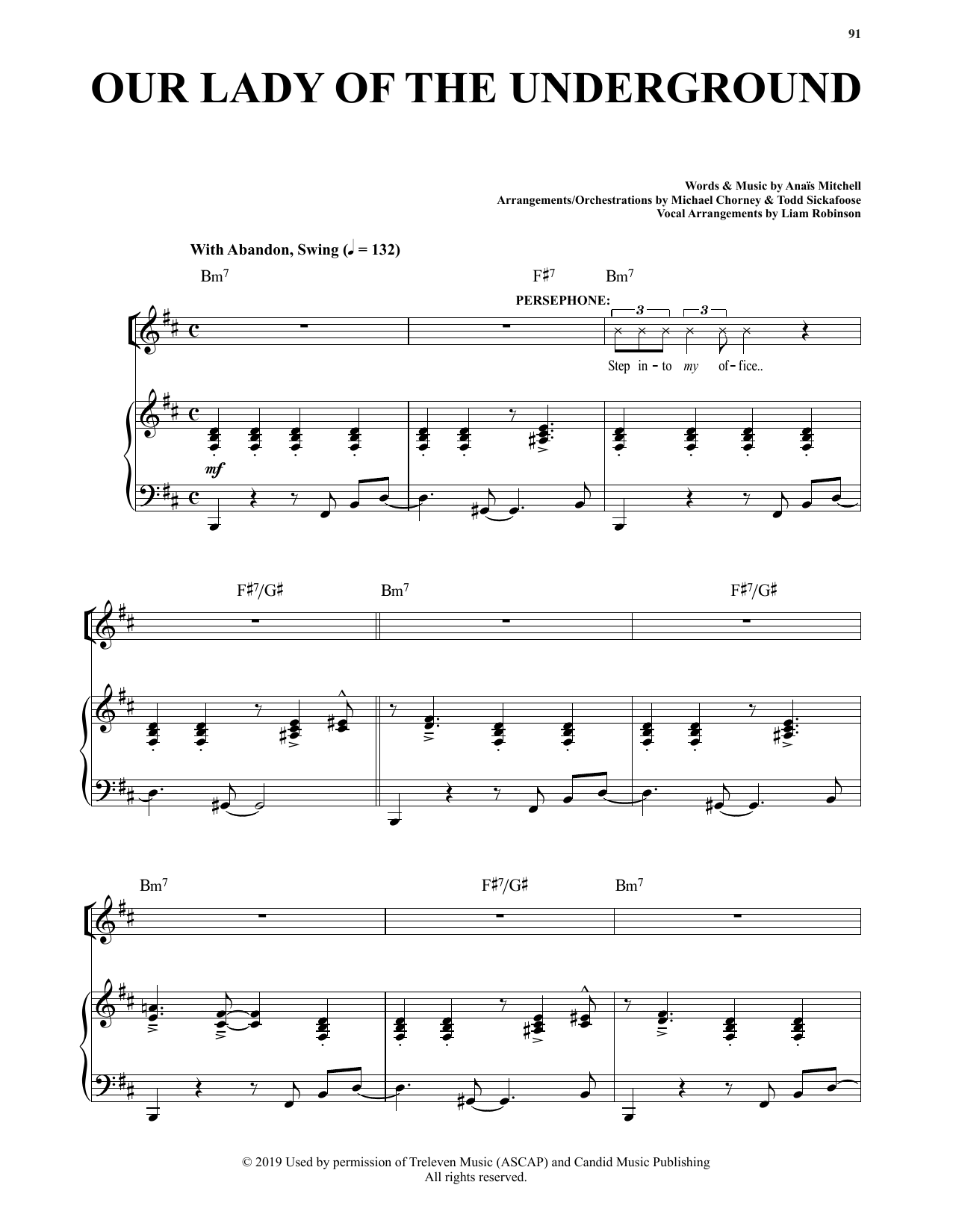 Anais Mitchell Our Lady Of The Underground (from Hadestown) sheet music notes and chords. Download Printable PDF.