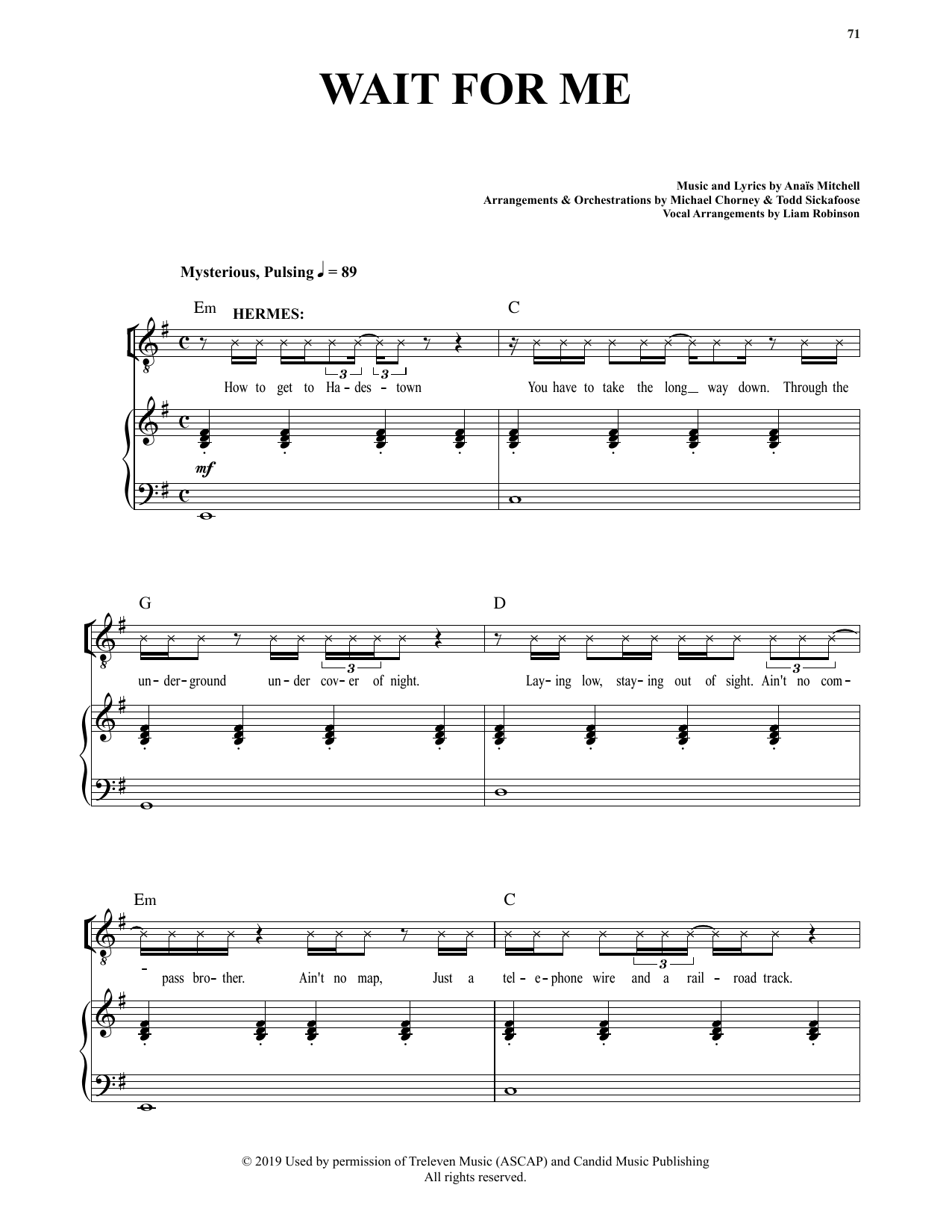 Anais Mitchell Wait For Me (from Hadestown) sheet music notes and chords. Download Printable PDF.