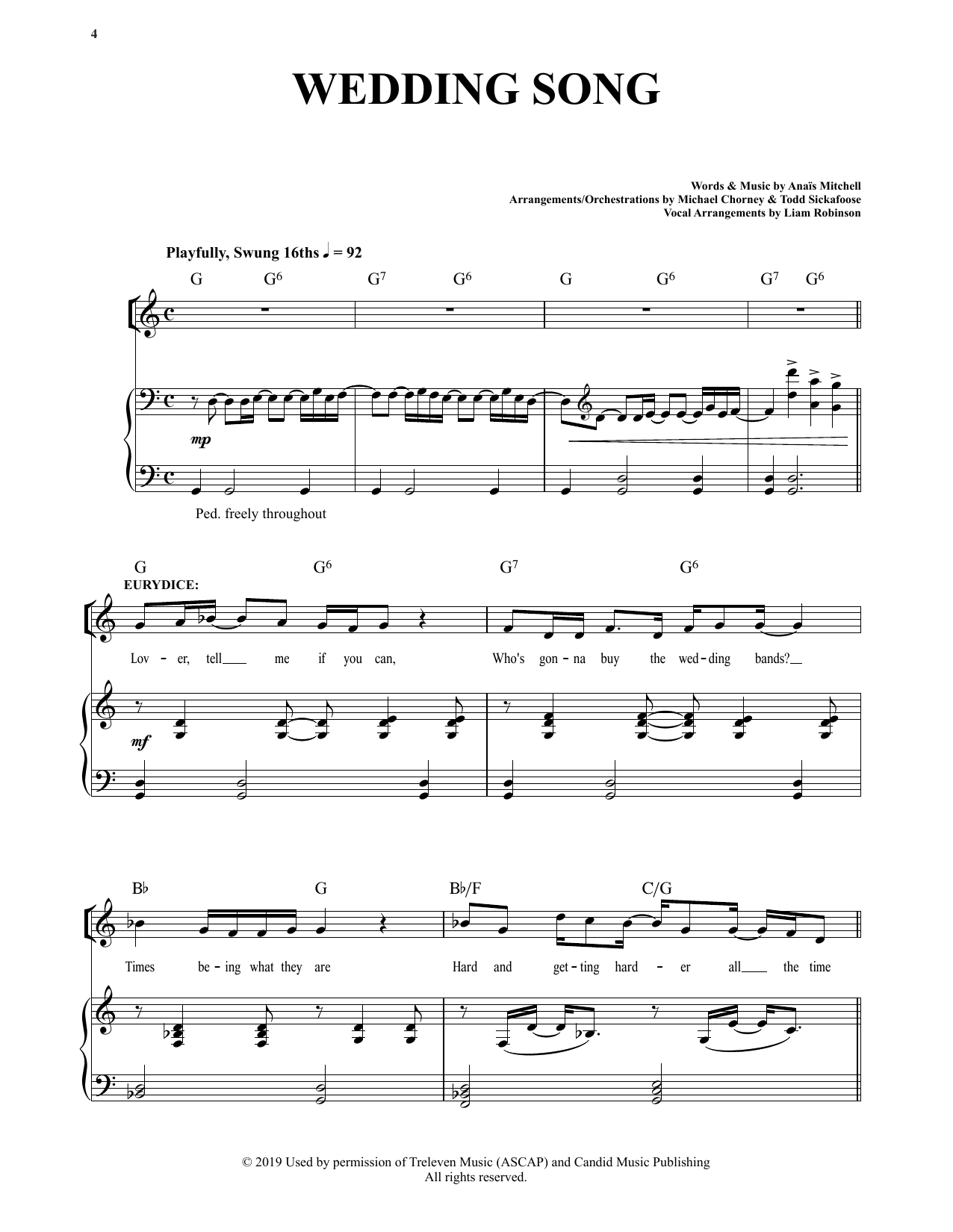 Anais Mitchell Wedding Song (from Hadestown) sheet music notes and chords. Download Printable PDF.