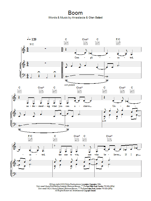 Learn to play Anastacia Boom sheet music for Piano, Vocal & Guitar Chords in minutes. Price: 7.8900$ Anastacia Boom sheet music notes and chords arranged for Piano, Vocal & Guitar Chords