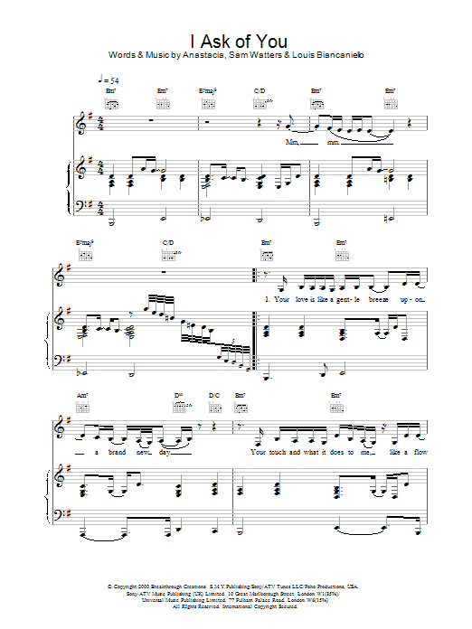 Anastacia I Ask Of You sheet music notes and chords. Download Printable PDF.