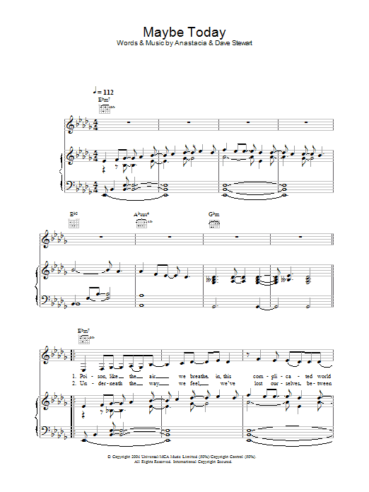 Learn to play Anastacia Maybe Today sheet music for Piano, Vocal & Guitar Chords in minutes. Price: 7.8900$ Anastacia Maybe Today sheet music notes and chords arranged for Piano, Vocal & Guitar Chords