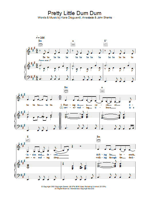 Learn to play Anastacia Pretty Little Dum Dum sheet music for Piano, Vocal & Guitar Chords in minutes. Price: 7.8900$ Anastacia Pretty Little Dum Dum sheet music notes and chords arranged for Piano, Vocal & Guitar Chords