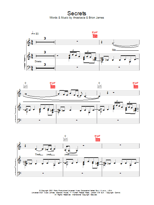 Learn to play Anastacia Secrets sheet music for Piano, Vocal & Guitar Chords in minutes. Price: 7.8900$ Anastacia Secrets sheet music notes and chords arranged for Piano, Vocal & Guitar Chords