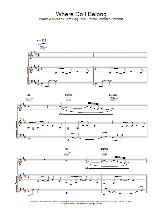 Learn to play Anastacia Where Do I Belong sheet music for Piano, Vocal & Guitar Chords in minutes. Price: 7.8900$ Anastacia Where Do I Belong sheet music notes and chords arranged for Piano, Vocal & Guitar Chords