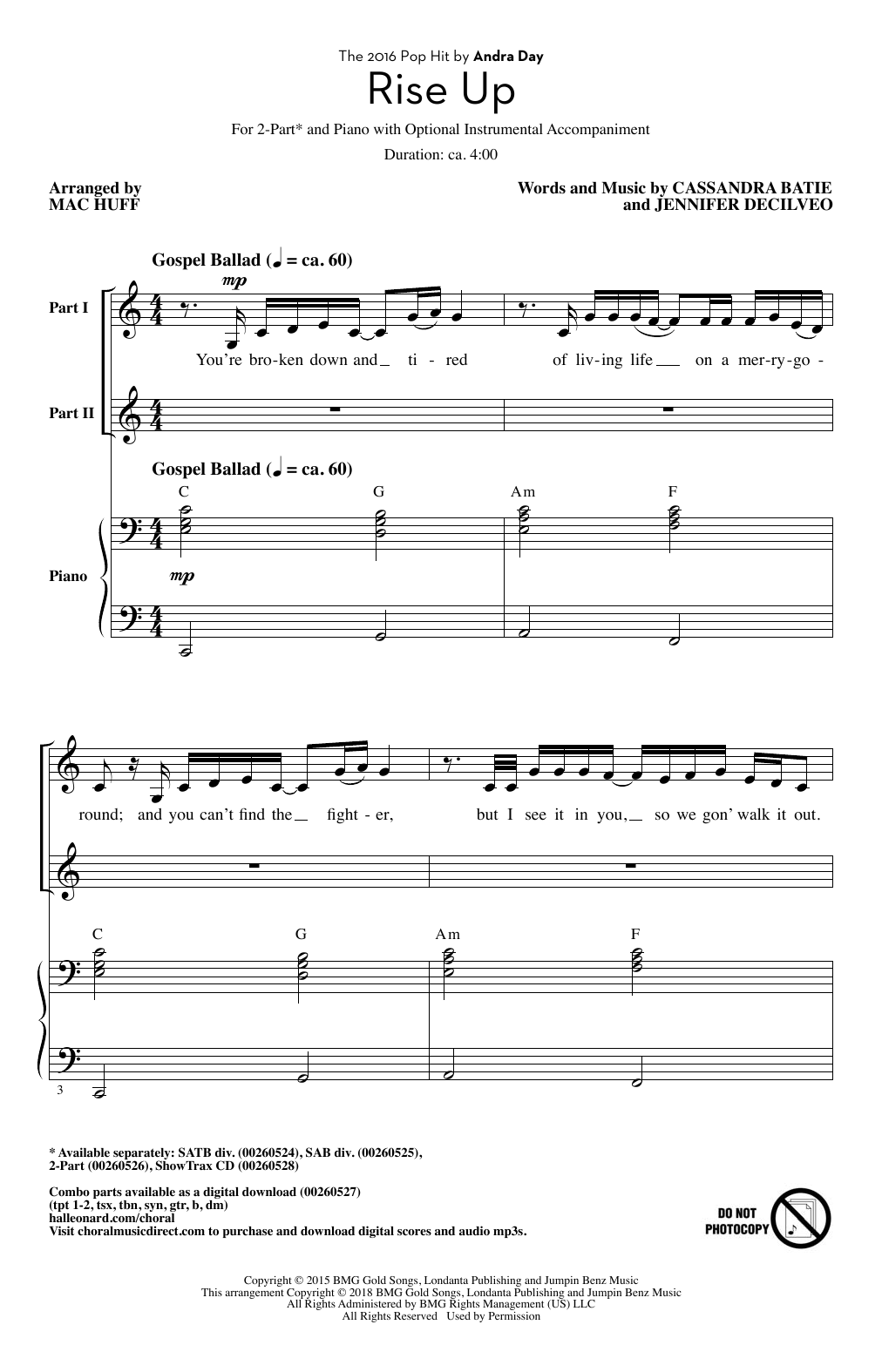 Andra Day Rise Up (arr. Mac Huff) sheet music notes and chords. Download Printable PDF.