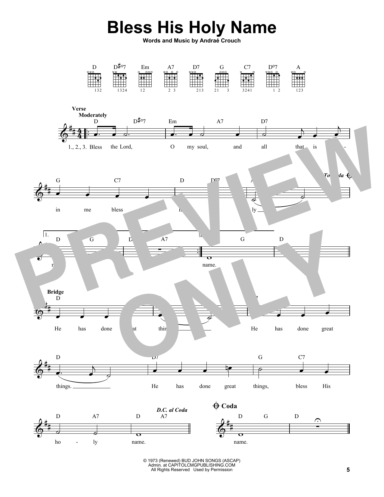 Andrae Crouch Bless His Holy Name sheet music notes and chords. Download Printable PDF.