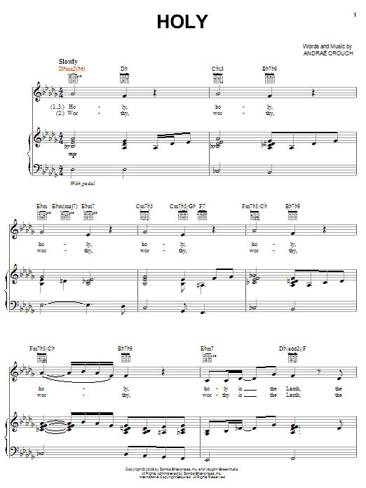 Learn to play Andrae Crouch Holy sheet music for Piano, Vocal & Guitar Chords (Right-Hand Melody) in minutes. Price: 7.8900$ Andrae Crouch Holy sheet music notes and chords arranged for Piano, Vocal & Guitar Chords (Right-Hand Melody)
