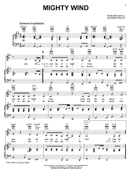 Andrae Crouch Mighty Wind sheet music notes and chords. Download Printable PDF.