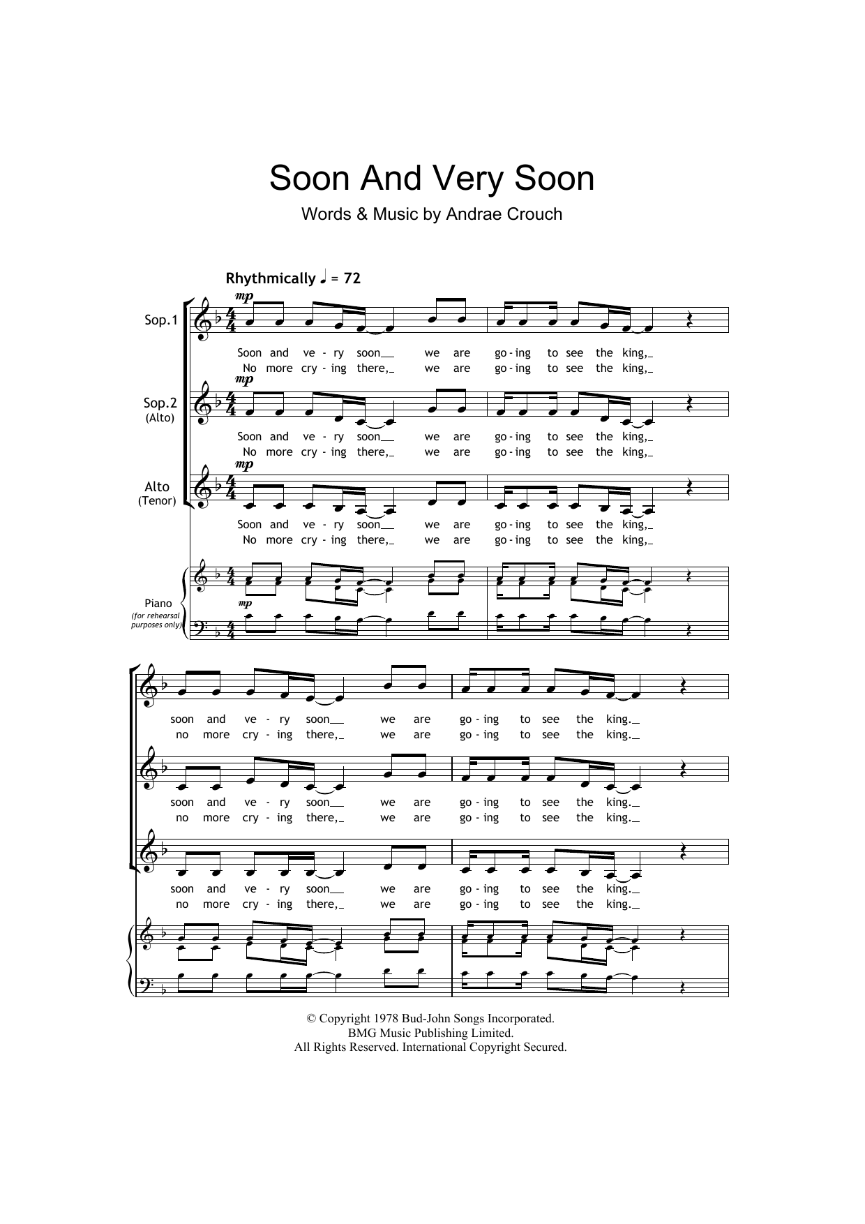 Andraé Crouch Soon And Very Soon (arr. Barrie Carson Turner) sheet music notes and chords. Download Printable PDF.