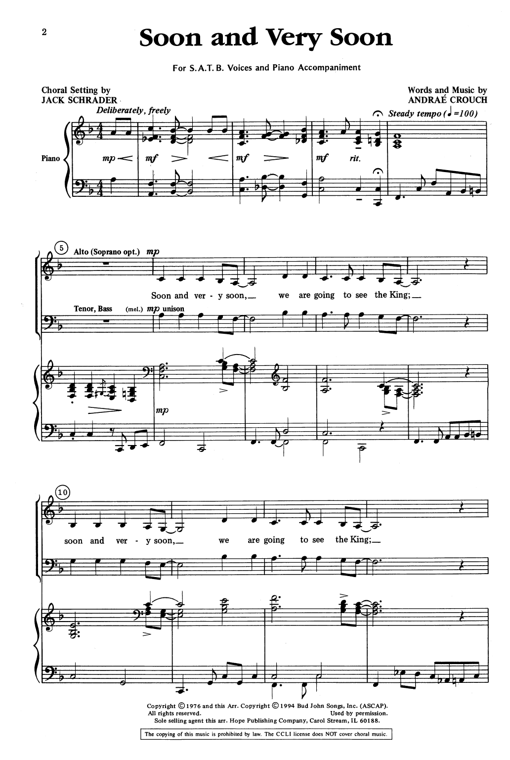 Learn to play Andrae Crouch Soon and Very Soon (arr. Jack Schrader) sheet music for 2-Part Choir in minutes. Price: 3.9900$ Andrae Crouch Soon and Very Soon (arr. Jack Schrader) sheet music notes and chords arranged for 2-Part Choir