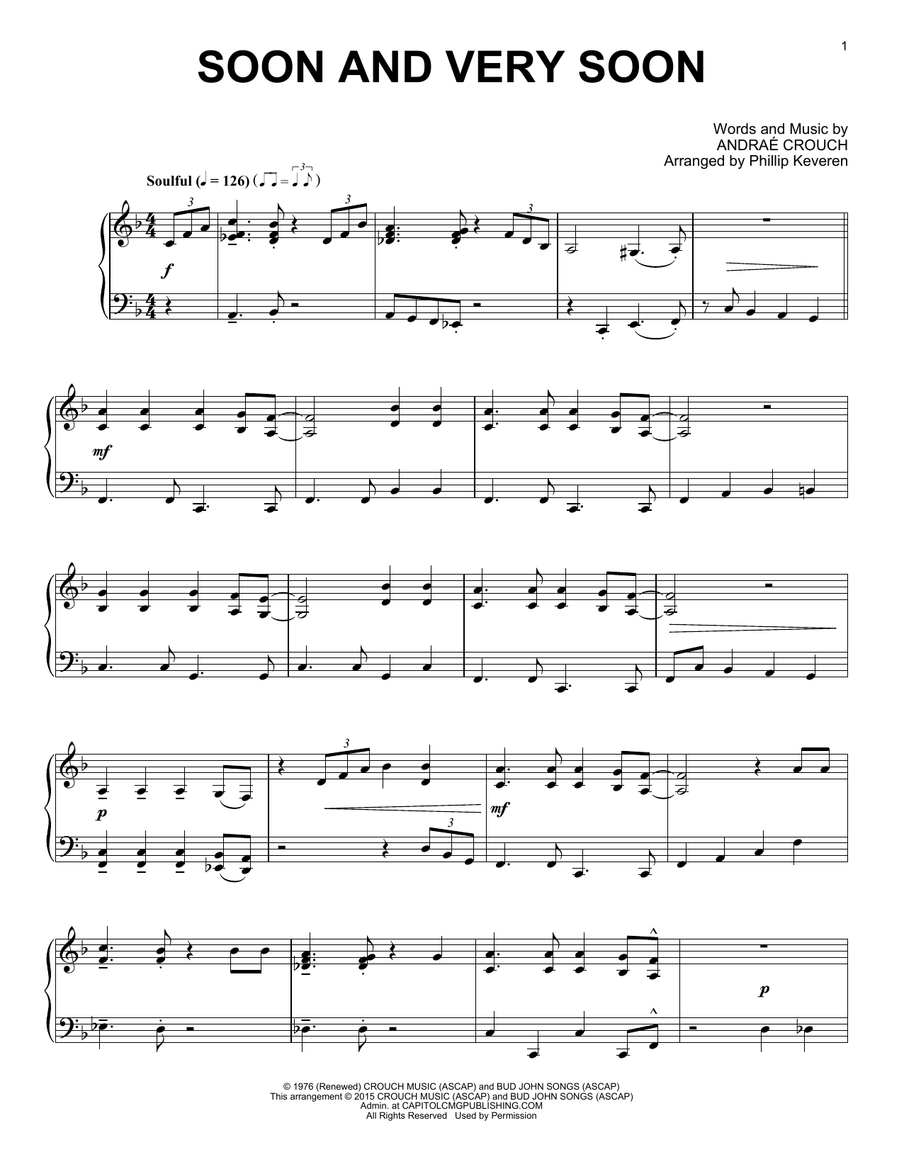 Andrae Crouch Soon And Very Soon sheet music notes and chords. Download Printable PDF.