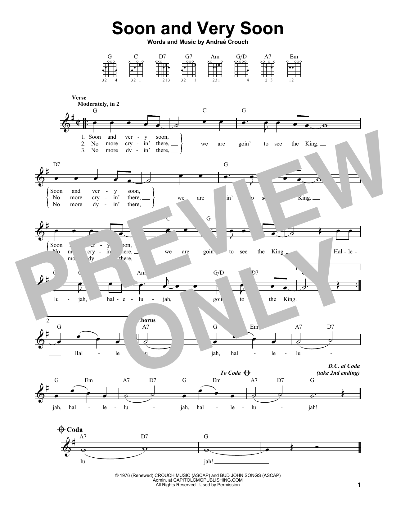 Andrae Crouch Soon And Very Soon sheet music notes and chords. Download Printable PDF.