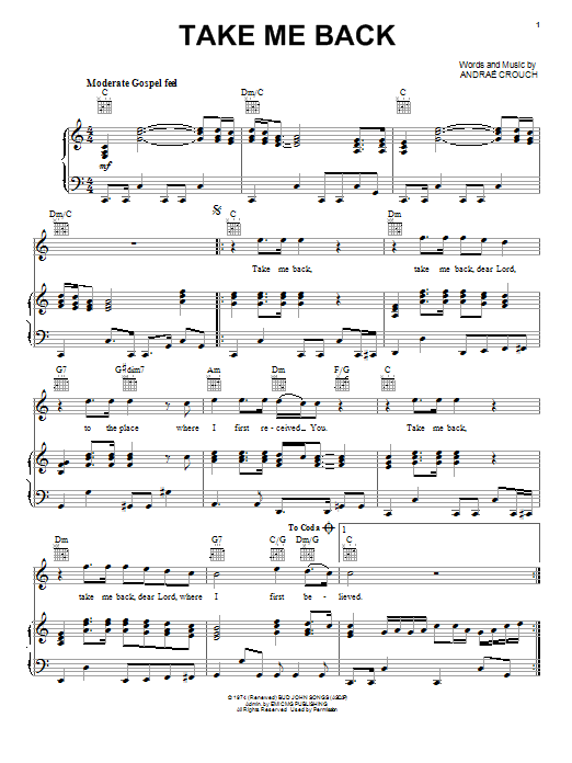 Andrae Crouch Take Me Back sheet music notes and chords. Download Printable PDF.