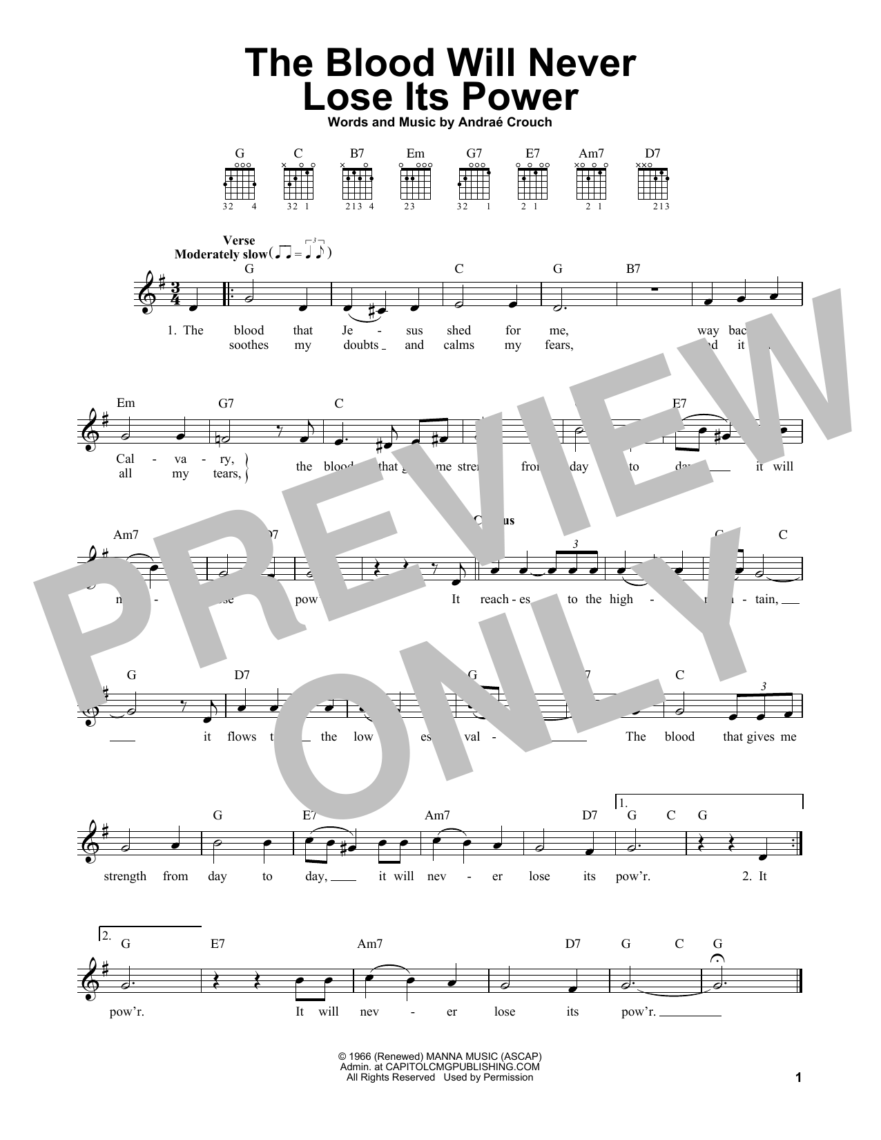 Andrae Crouch The Blood Will Never Lose Its Power sheet music notes and chords. Download Printable PDF.