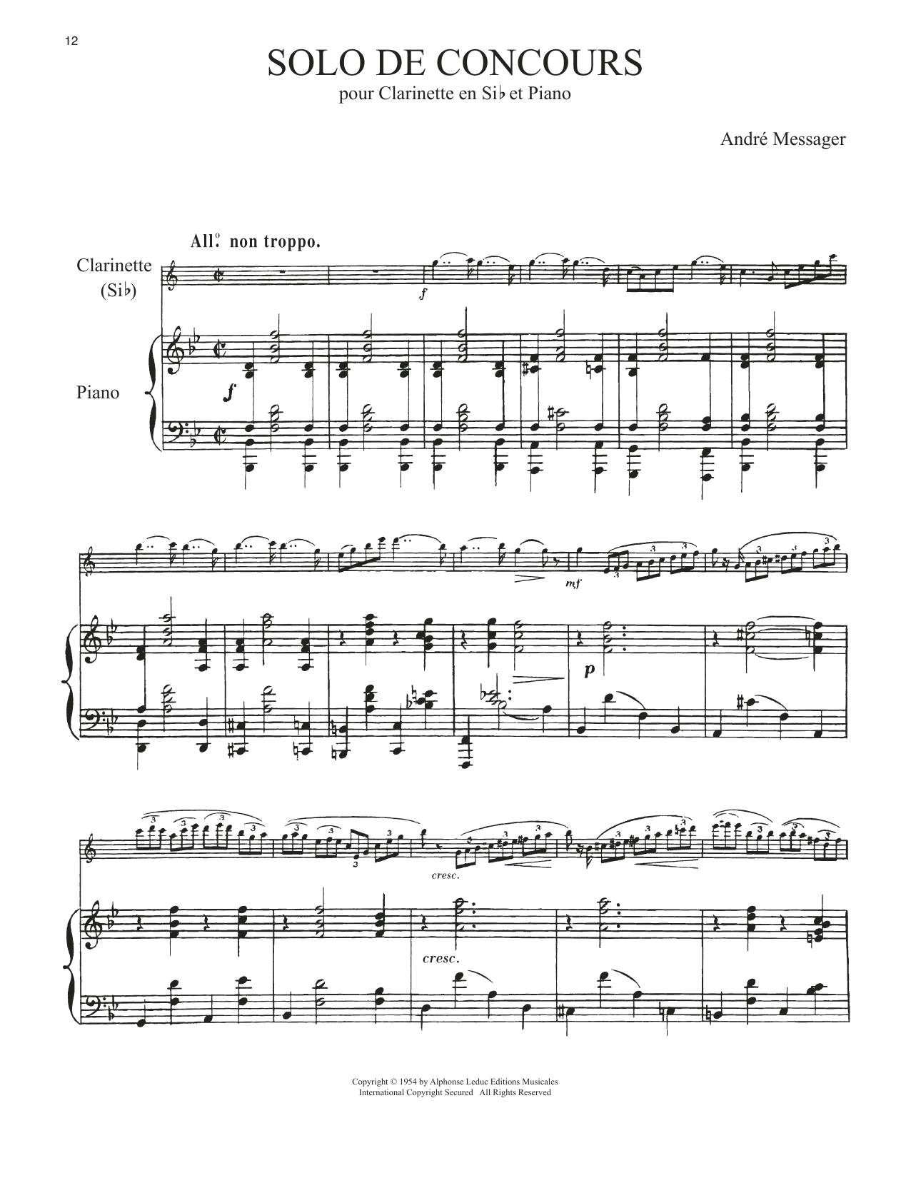 Andre Messager Solo De Concours sheet music notes and chords. Download Printable PDF.