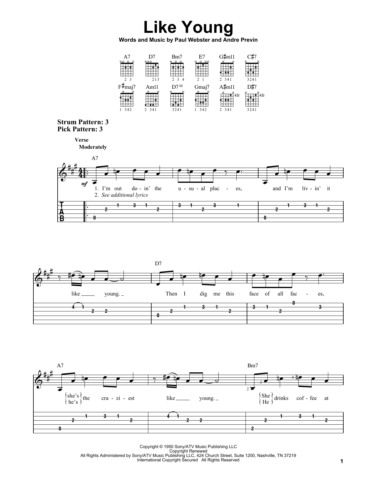 Andre Previn Like Young sheet music notes and chords. Download Printable PDF.