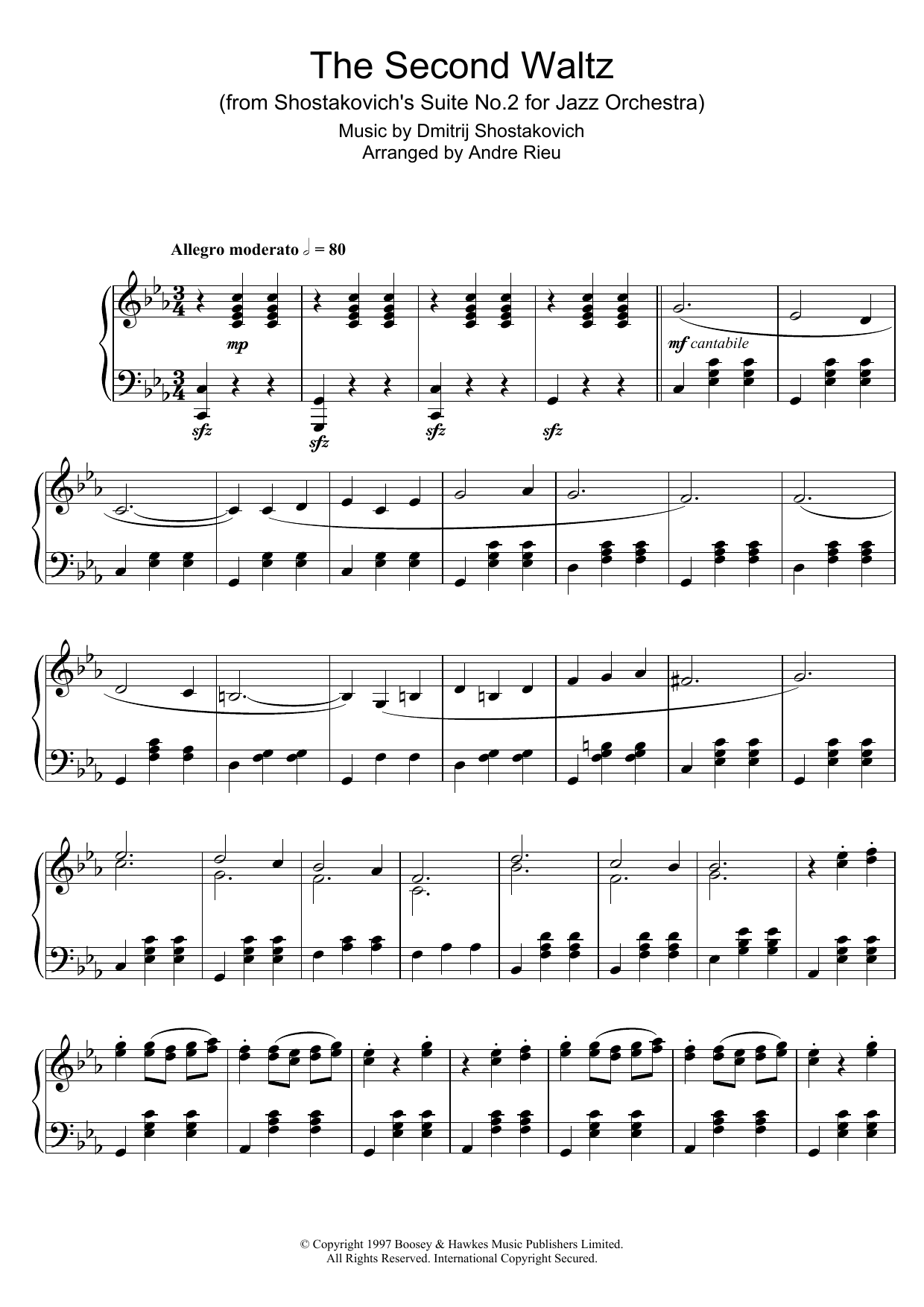 Andre Rieu The Second Waltz sheet music notes and chords arranged for Piano Solo