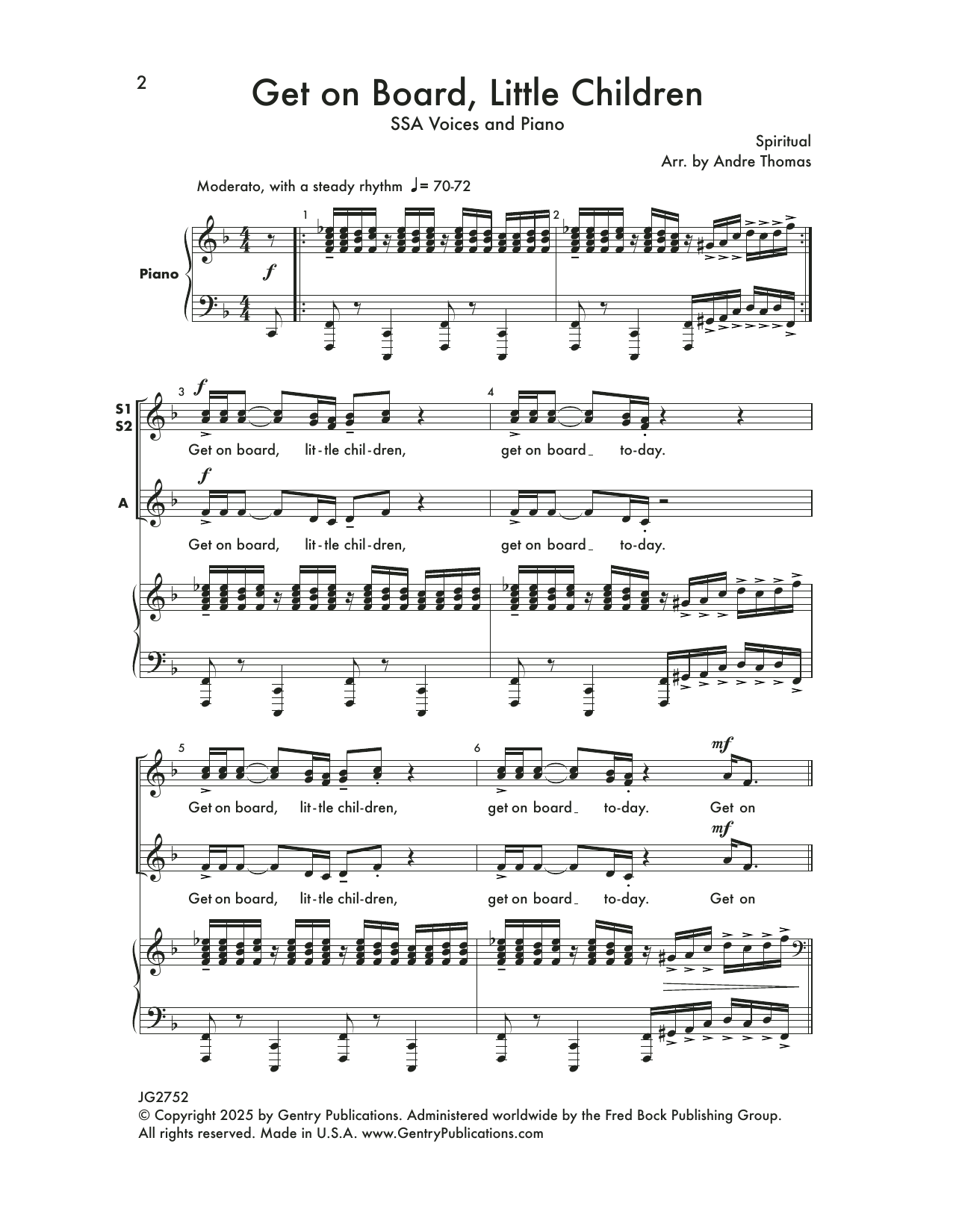 Learn to play André Thomas Get On Board Little Children sheet music for SSA Choir in minutes. Price: 3.9900$ André Thomas Get On Board Little Children sheet music notes and chords arranged for SSA Choir