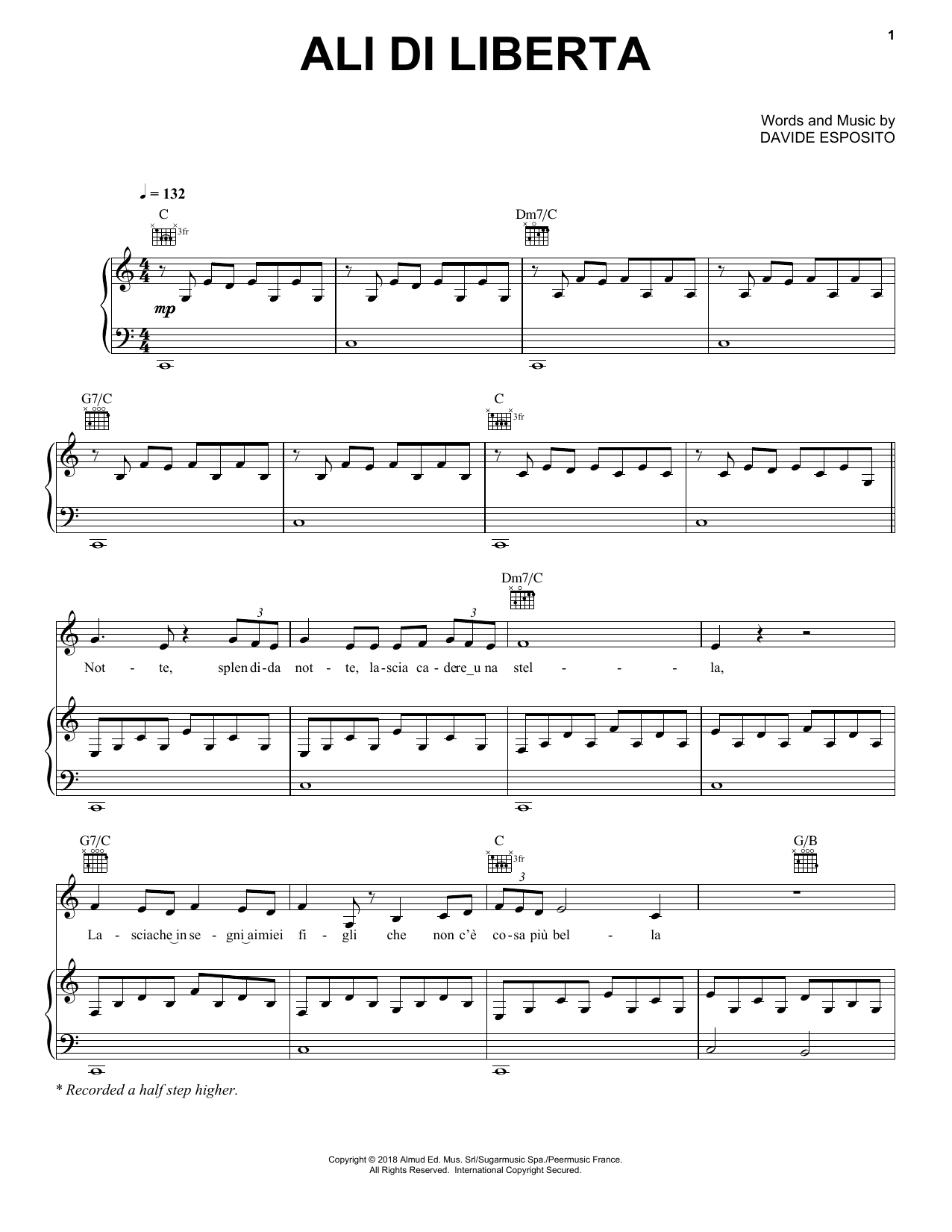 Andrea Bocelli Ali di Liberta sheet music notes and chords. Download Printable PDF.