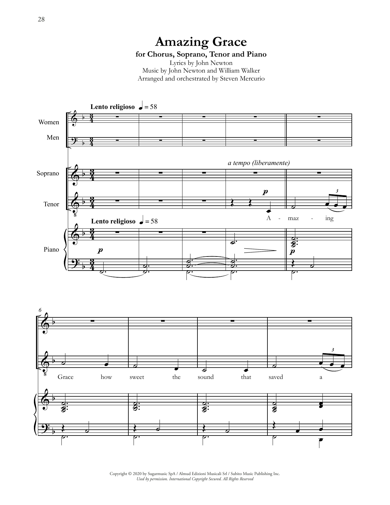 Andrea Bocelli Amazing Grace (arr. Steven Mercurio) sheet music notes and chords. Download Printable PDF.