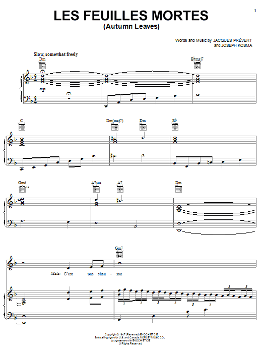 Learn to play Andrea Bocelli Autumn Leaves sheet music for Piano, Vocal & Guitar Chords (Right-Hand Melody) in minutes. Price: 7.8900$ Andrea Bocelli Autumn Leaves sheet music notes and chords arranged for Piano, Vocal & Guitar Chords (Right-Hand Melody)