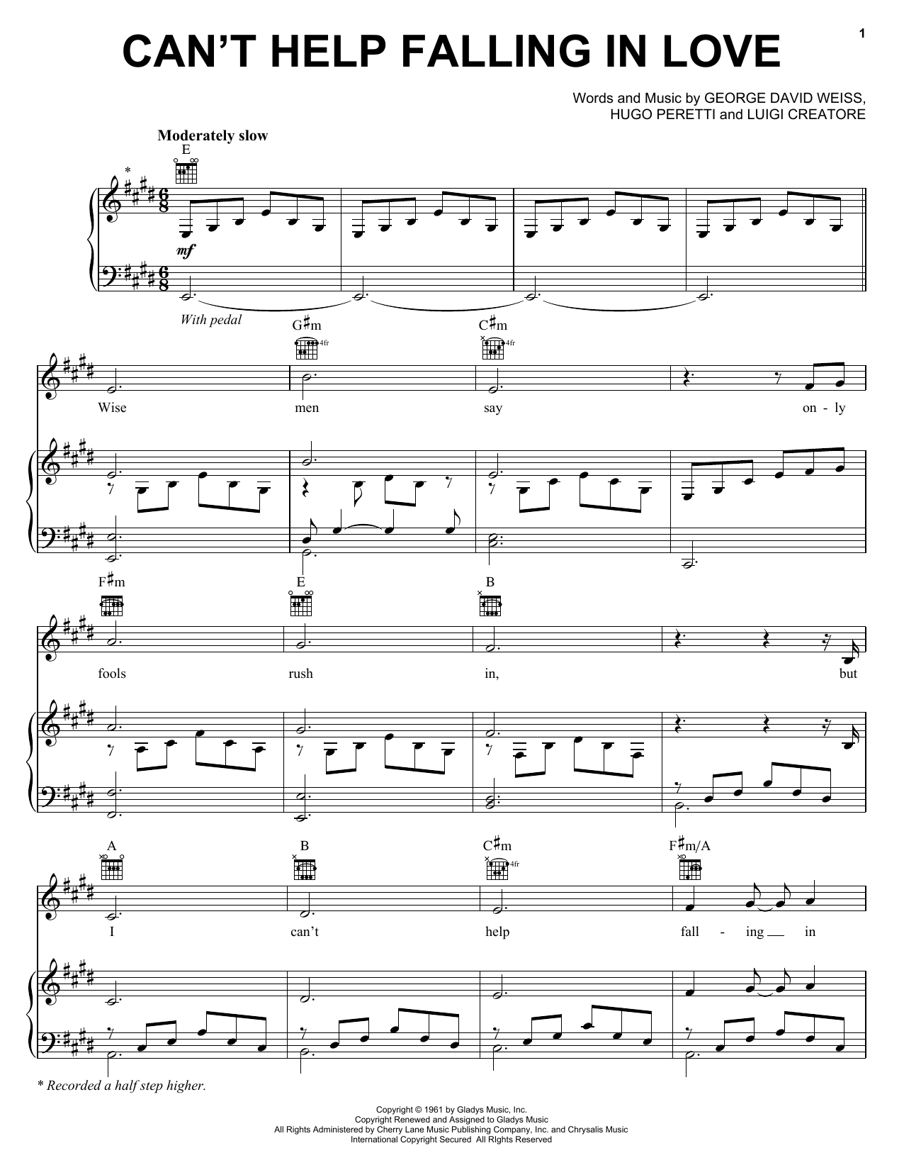 Andrea Bocelli Can't Help Falling In Love sheet music notes and chords. Download Printable PDF.