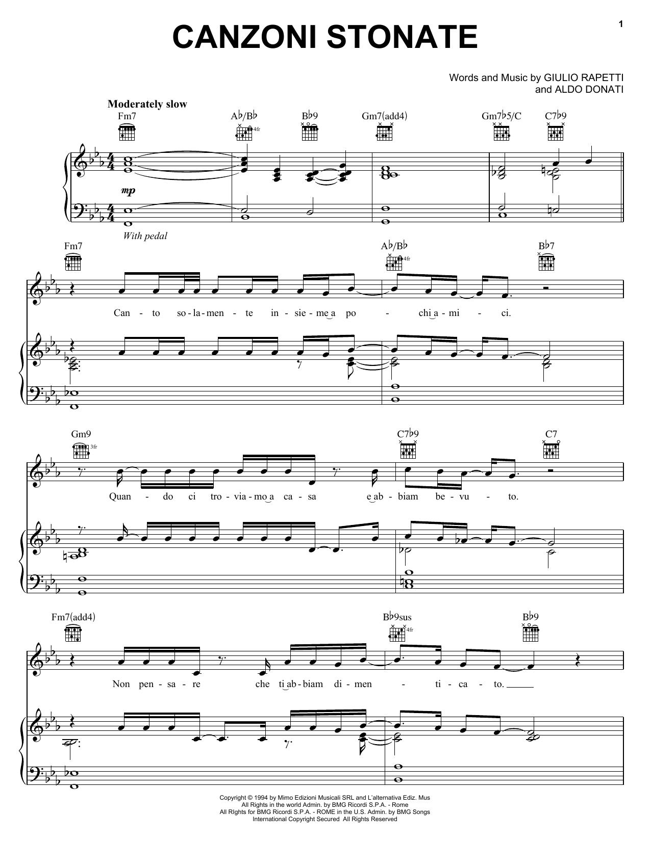 Learn to play Andrea Bocelli Canzoni Stonate sheet music for Piano, Vocal & Guitar Chords (Right-Hand Melody) in minutes. Price: 7.8900$ Andrea Bocelli Canzoni Stonate sheet music notes and chords arranged for Piano, Vocal & Guitar Chords (Right-Hand Melody)