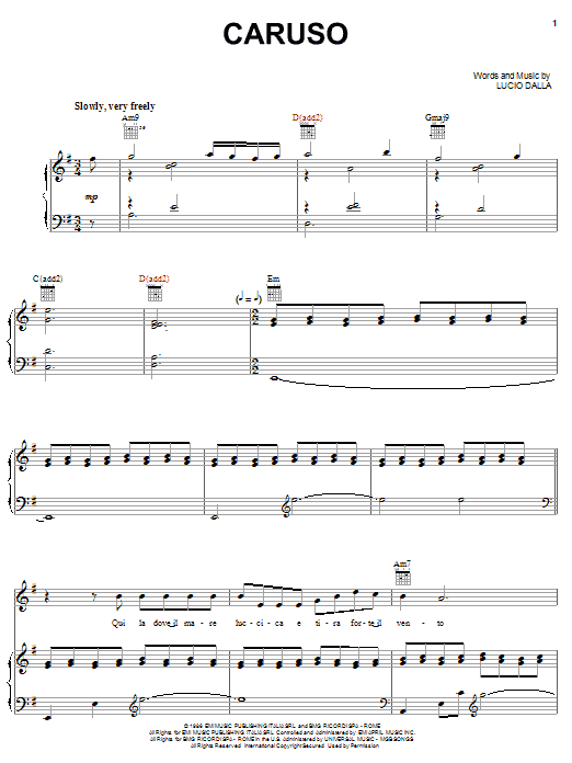 Andrea Bocelli Caruso sheet music notes and chords. Download Printable PDF.