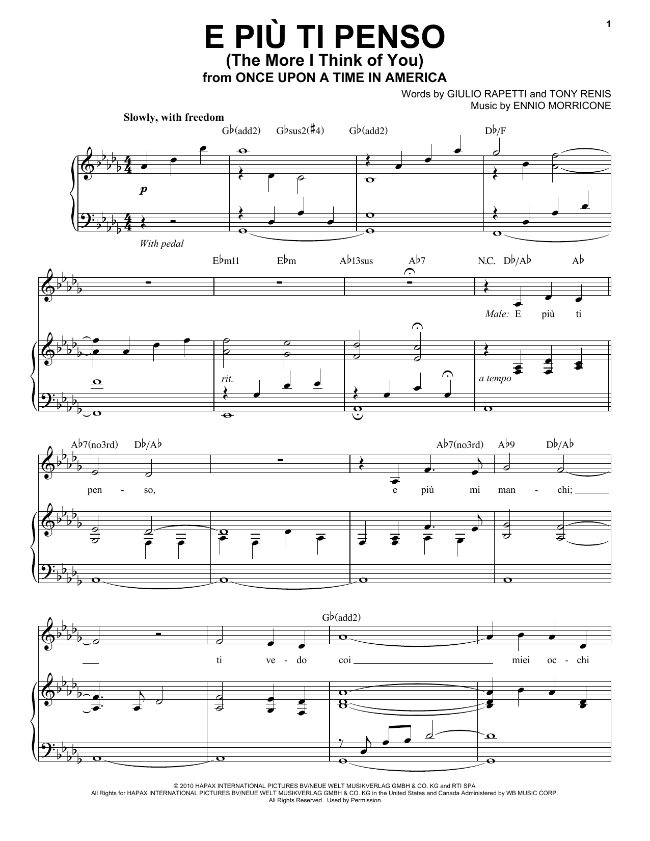 Andrea Bocelli E Piu'ti Penso (The More I Think Of You) sheet music notes and chords. Download Printable PDF.