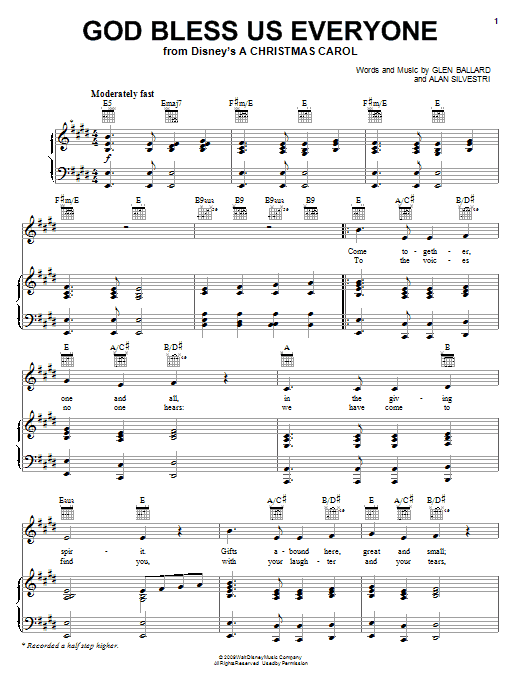 Andrea Bocelli God Bless Us Everyone sheet music notes and chords arranged for Piano, Vocal & Guitar Chords (Right-Hand Melody)