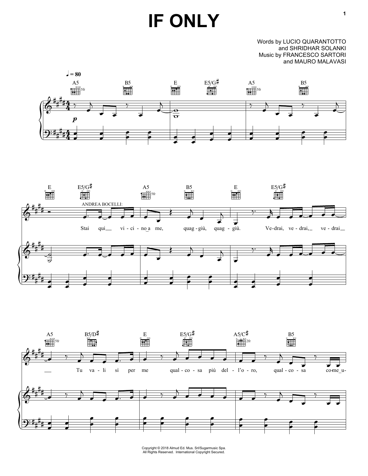 Andrea Bocelli If Only (feat. Dua Lipa) sheet music notes and chords. Download Printable PDF.