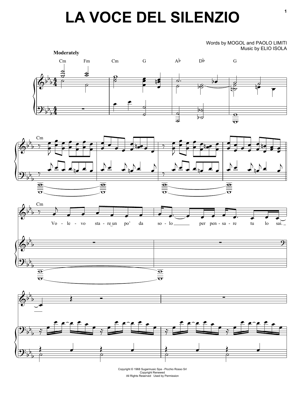 Andrea Bocelli La Voce Del Silenzio sheet music notes and chords arranged for Piano, Vocal & Guitar Chords