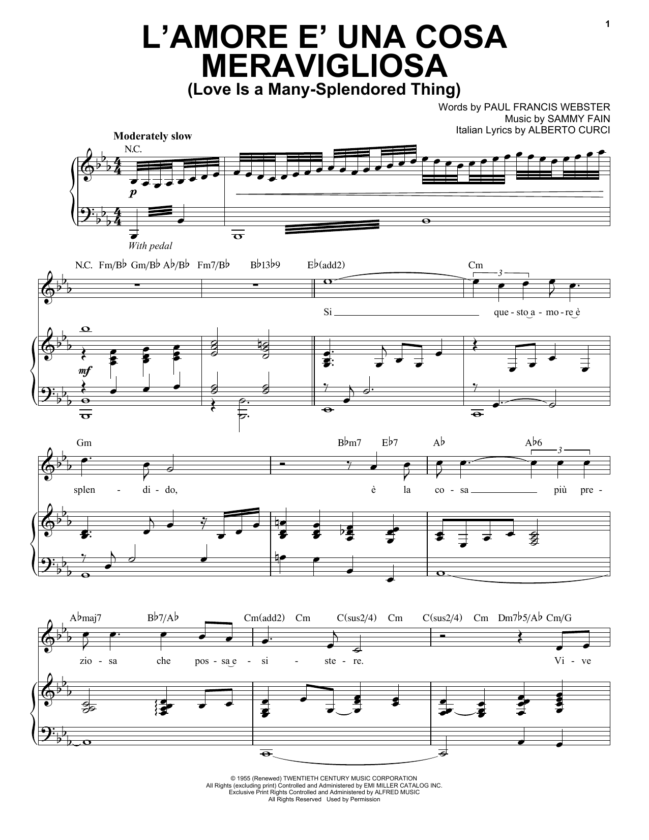 Learn to play Andrea Bocelli L'Amore E Una Cosa Mervavigliosa (Love Is A Many-Splendored Thing) sheet music for Piano & Vocal in minutes. Price: 7.8900$ Andrea Bocelli L'Amore E Una Cosa Mervavigliosa (Love Is A Many-Splendored Thing) sheet music notes and chords arranged for Piano & Vocal