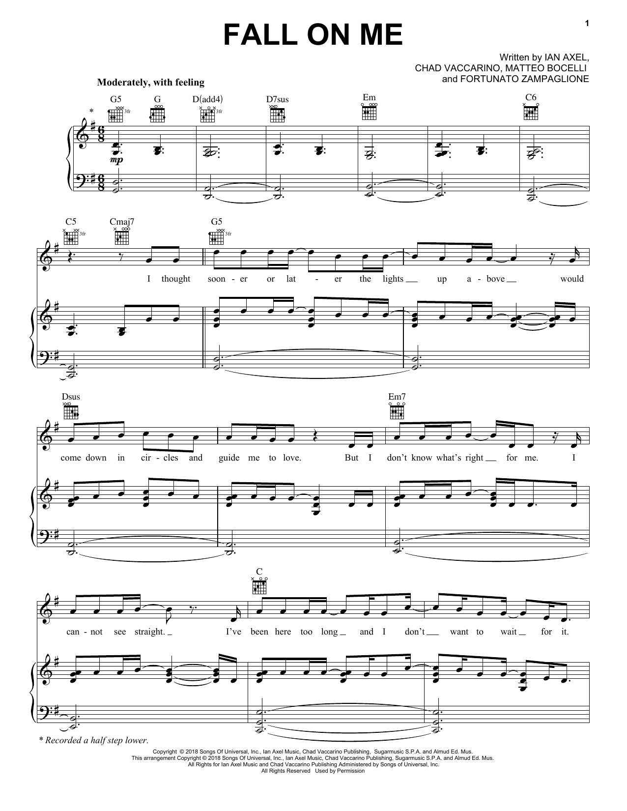 Andrea Bocelli & Matteo Bocelli Fall On Me (from The Nutcracker and the Four Realms) sheet music notes and chords. Download Printable PDF.