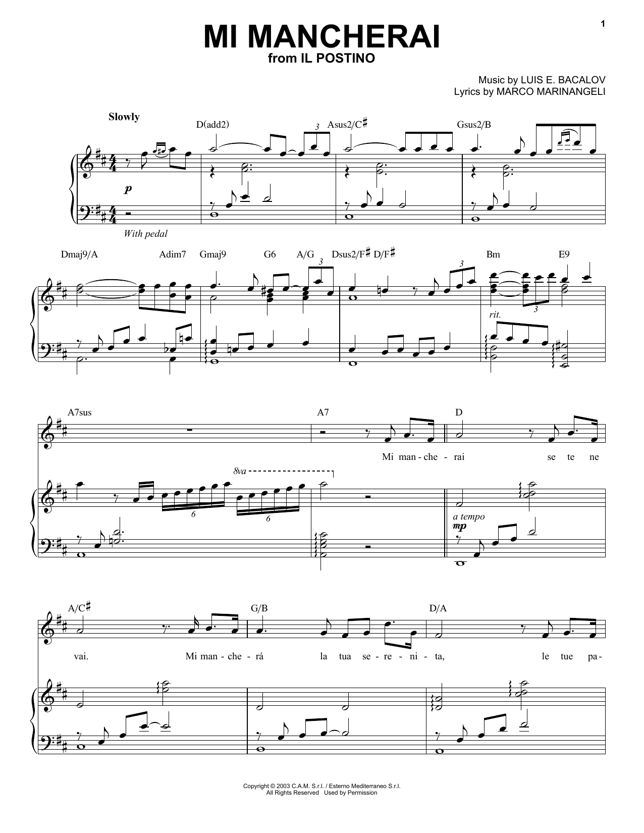 Learn to play Andrea Bocelli Mi Mancherai sheet music for Piano & Vocal in minutes. Price: 7.8900$ Andrea Bocelli Mi Mancherai sheet music notes and chords arranged for Piano & Vocal