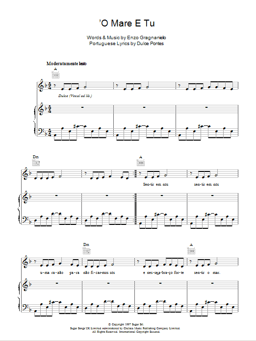 Andrea Bocelli 'O Mare E Tu sheet music notes and chords. Download Printable PDF.