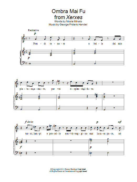Learn to play Andrea Bocelli Ombra Mai Fu (from Xerxes) sheet music for Piano & Vocal in minutes. Price: 6.9900$ Andrea Bocelli Ombra Mai Fu (from Xerxes) sheet music notes and chords arranged for Piano & Vocal