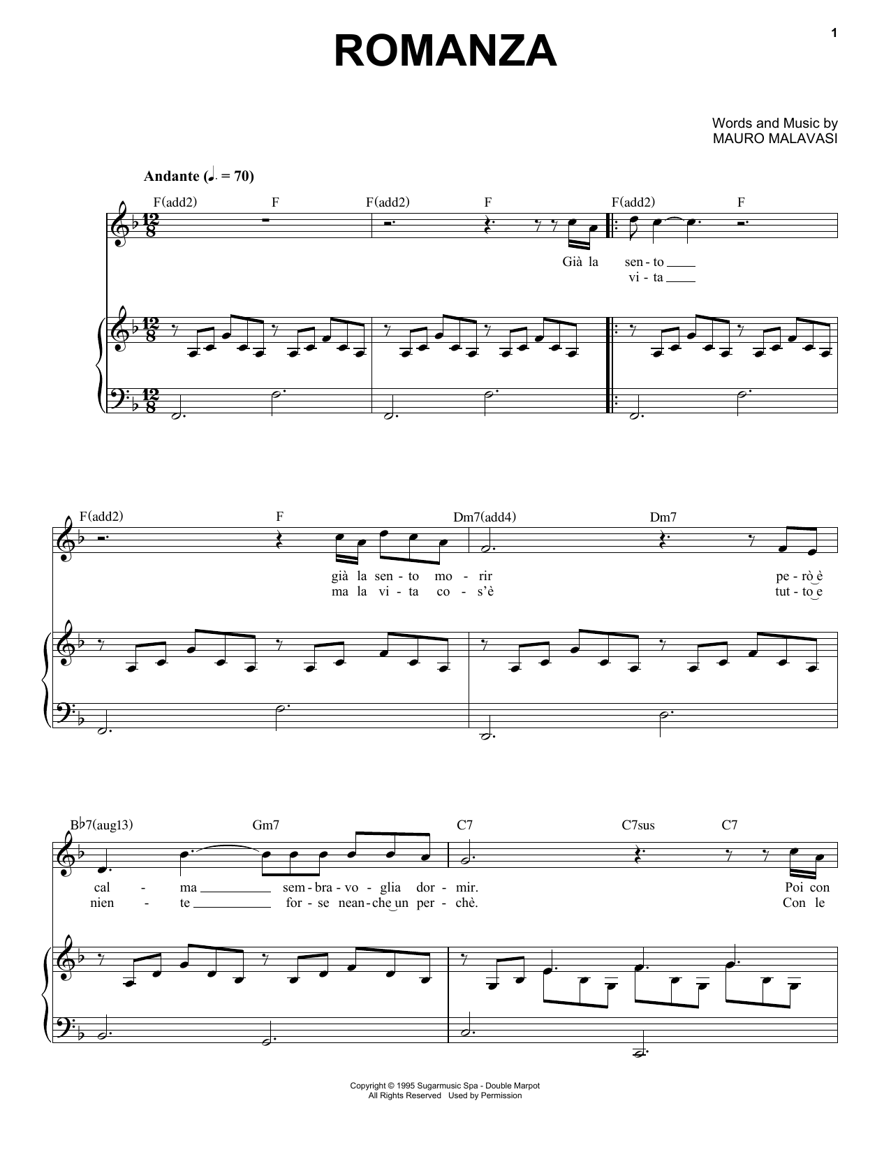 Andrea Bocelli Romanza sheet music notes and chords. Download Printable PDF.