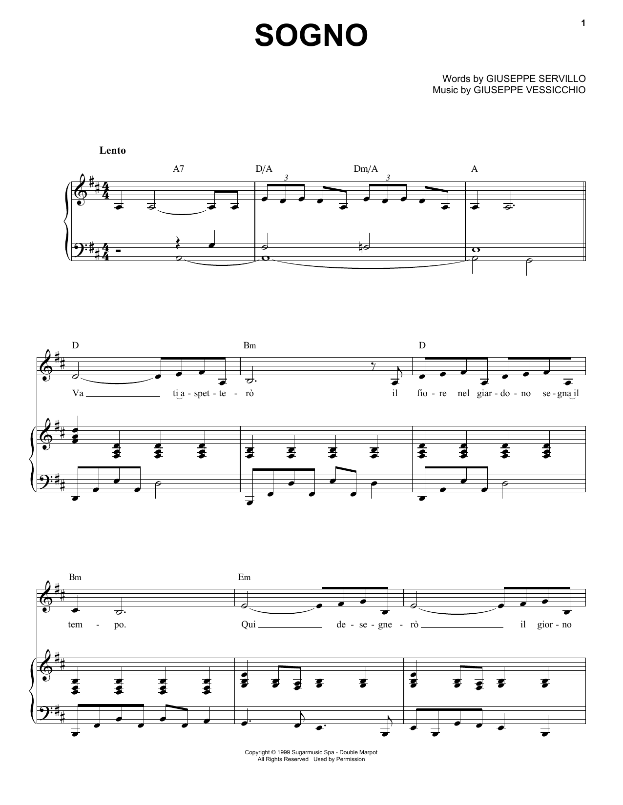 Andrea Bocelli Sogno sheet music notes and chords arranged for Piano, Vocal & Guitar Chords