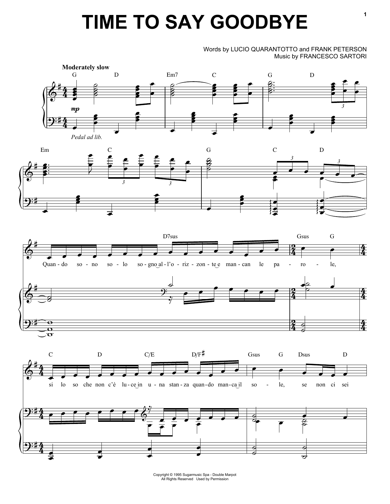 Andrea Bocelli Time To Say Goodbye sheet music notes and chords. Download Printable PDF.