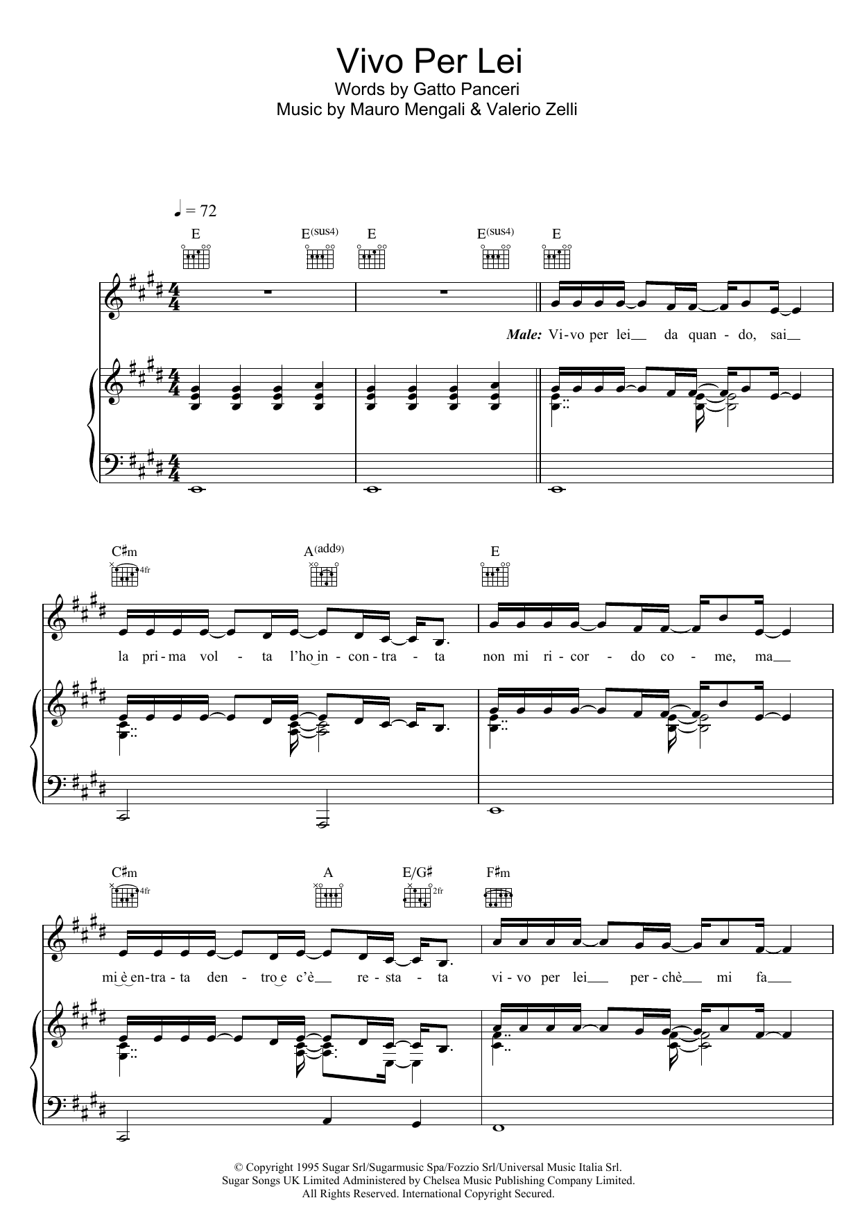 Andrea Bocelli Vivo Per Lei sheet music notes and chords. Download Printable PDF.