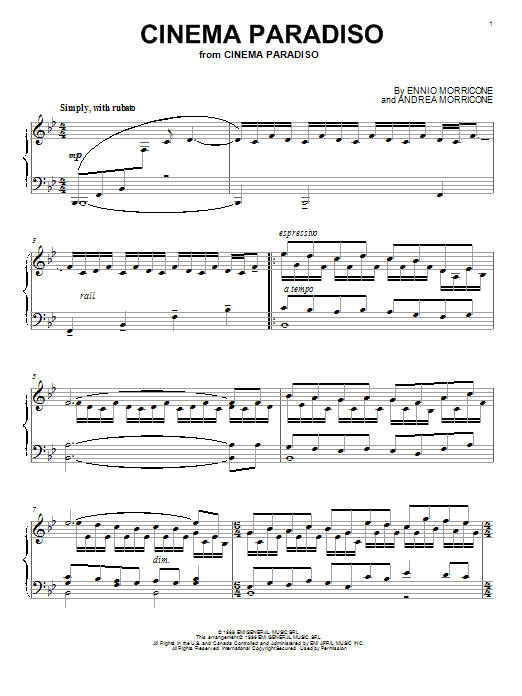 Ennio Morricone Cinema Paradiso sheet music notes and chords. Download Printable PDF.